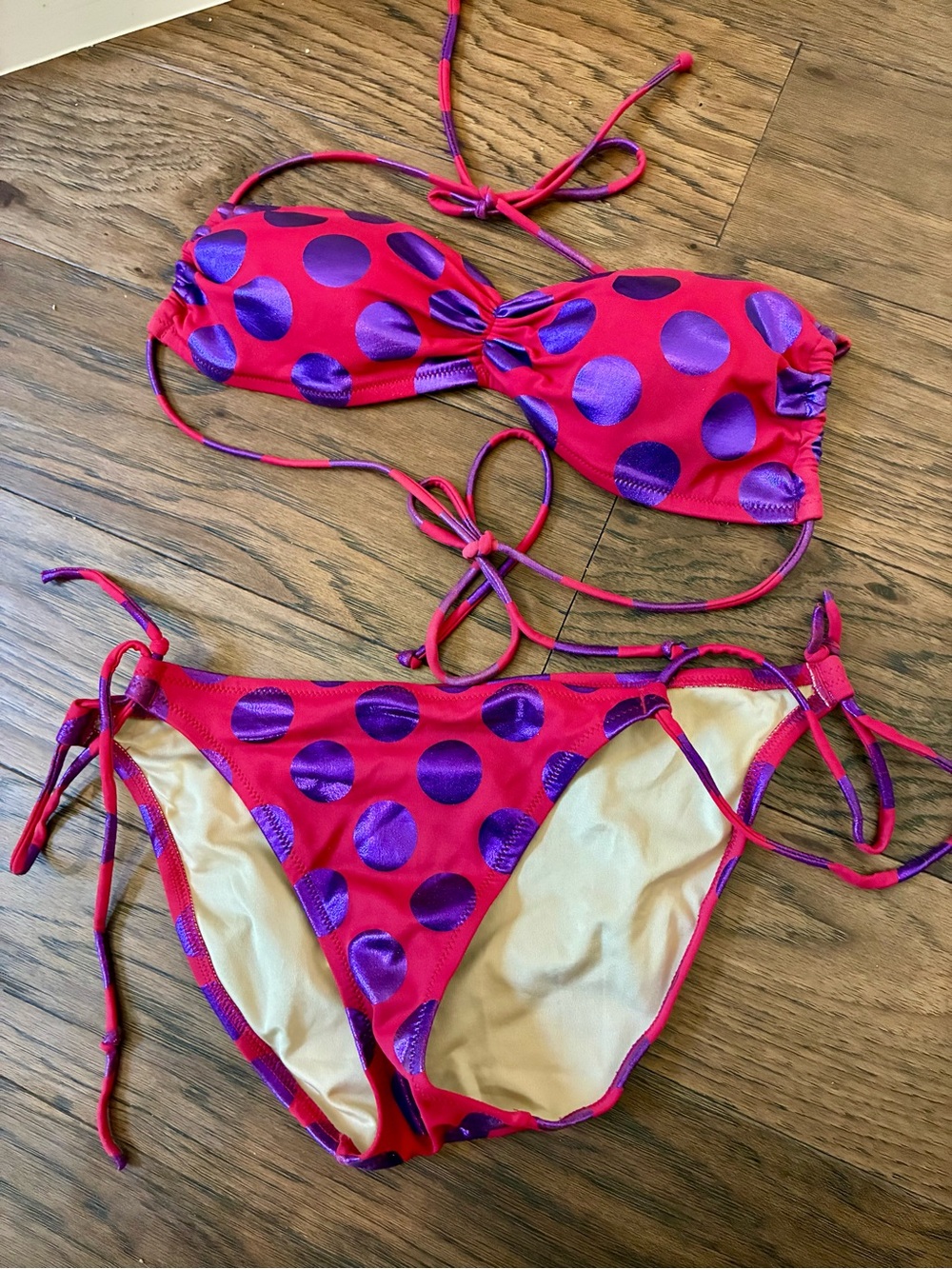 Victorias Secret Polka Dot String Red Purple Bikini Swimsuit Two Piece - Picture 3 of 6